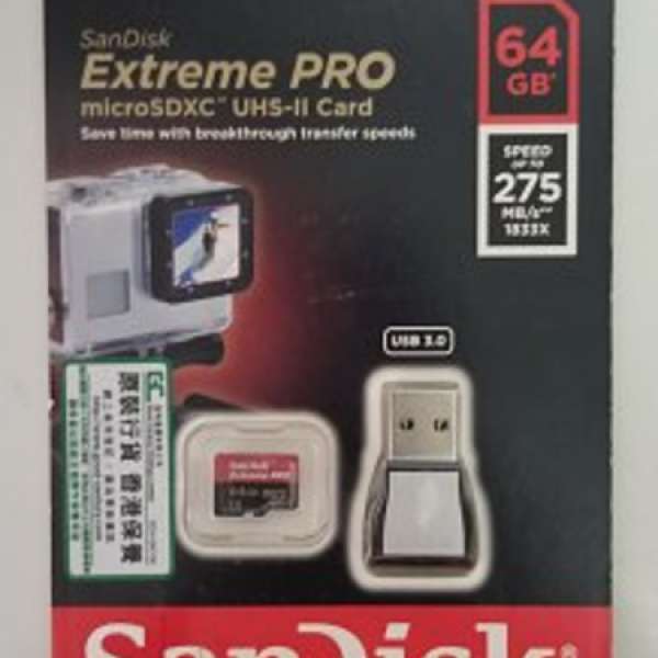 最快 SanDisk Extreme PRO microSDXC UHS-II 64gb高達 275MB/s 的傳輸速度