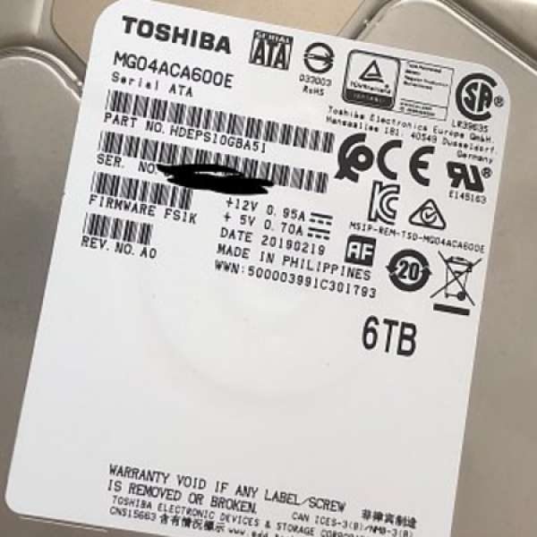 Toshiba Enterprise 6TB MG04ACA600E 128MB 7200rpm 企業版