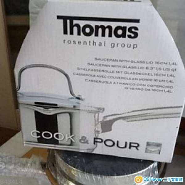 全新Thomas 16cm 1.4L 不銹鋼易潔 單柄鍋 (連玻璃蓋)