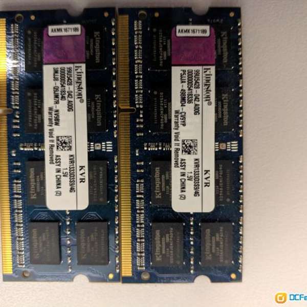 Kingston 4GB sodimm DDR3-1333 RAM 2條