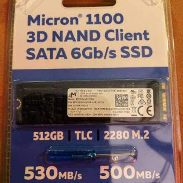 全新未開封 美光Micron 1100 3D NAND 512 GB SATA 6GB/s SSD 2280 M.2