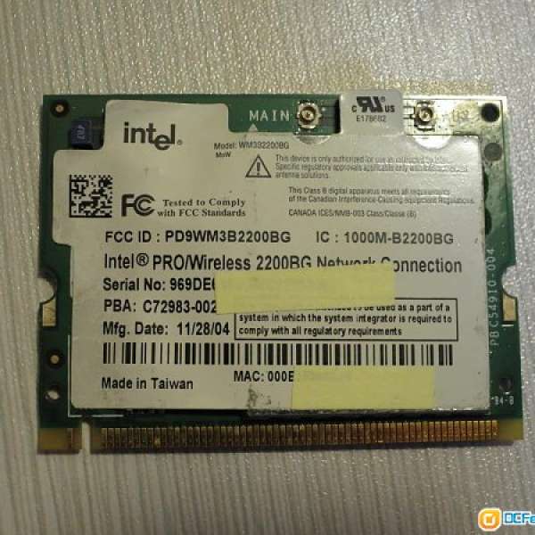 Intel PRO/Wireless 2200BG Network Connection Card