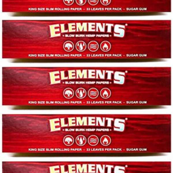 5包x33 Elements Red King Size Slim Hemp Rolling Papers / (長)手捲煙紙