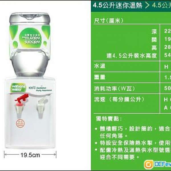 屈臣氏蒸餾水 4.5L 迷你温熱水機 $300 (不包蒸餾水 )