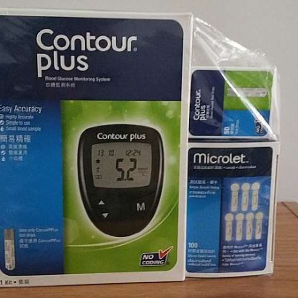 全新未開封德國 Bayer Contour Plus 血糖機套裝 (包機、試紙及針)