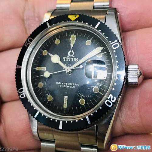 古董鐵達時金字叻架面潛水自動手錶 Titus Calypsomatic, Gilt dial