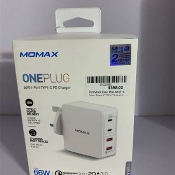 Momax One Plug 66W 4-Port Type-C PD Charger 充電器 (iPhone iPad Switch)