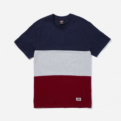 DICKIES 韓國限定  WIDE COLOR TEE 藍灰紅 拼色  t shirt L