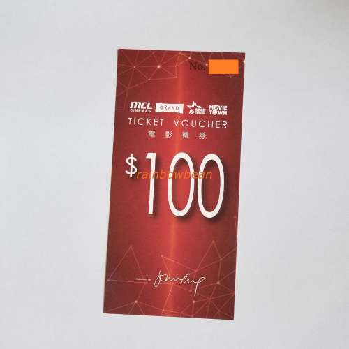 MCL 電影禮劵 $100 movie Ticket Voucher