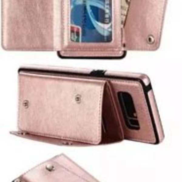 全新銀粉紅仿皮iphone 7+, 8+ 手機套, 可放多張CARD