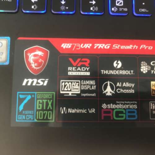 MSI GS73VR 7RG STEALTHPRO 17” laptop有保，可VR GTX1070 max-q