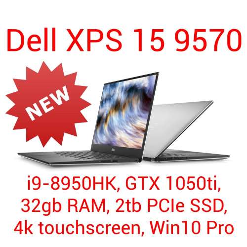 NEW Dell XPS 15 9570 (i9, 32gb, 2TB, 1050ti, 4k screen)