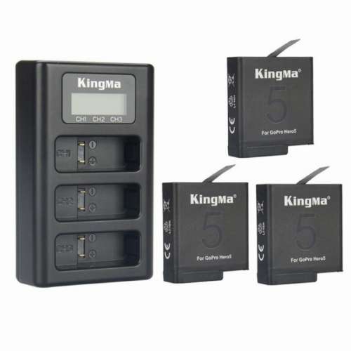 KINGMA FOR GoPro HERO 8 AHDBT-501 LCD Triple Battery Charger + Three Battery