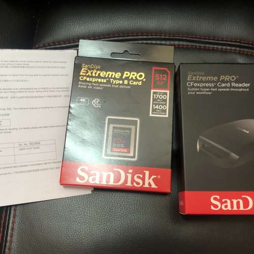 (行貨全新未開盒）Sanddisk CFexpress tap b 512GB + card reader (canon Eos R5)