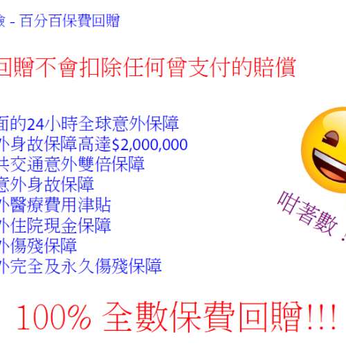 意外保險 提供100%全數保費回贈