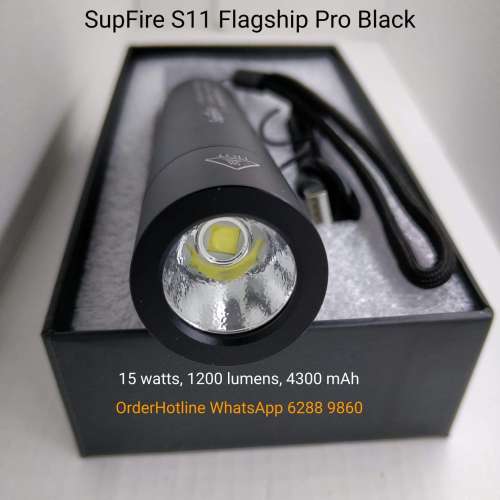 國際品牌 SupFire S11黑色至尊版 強光電筒15瓦，內置4300 mAh鋰電21700。USB充電寶