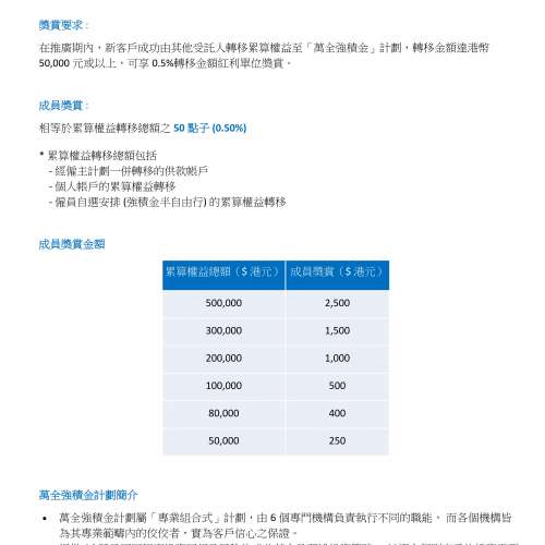 「強積金累算權益轉移」獎賞