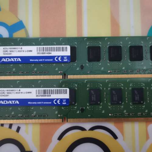 2條 Adata DDR3-1600 RAM 8GB=16GB