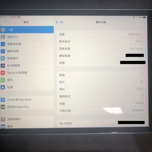 iPad mini 4 64GB 黑色，冇花，少用