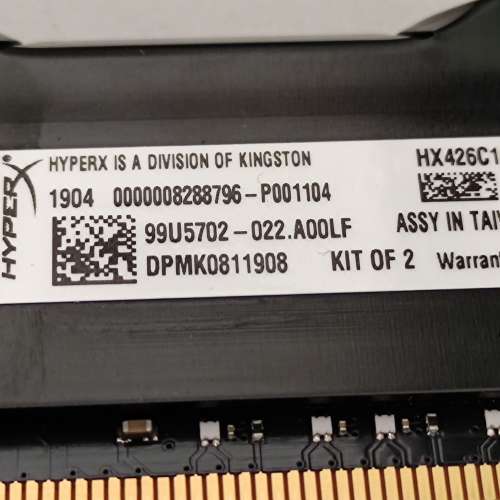 Kingston HyperX FURY DDR4 2666MHz 8GB X 2條 =16GB卓面電腦