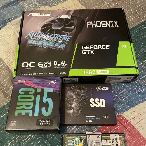 i5 9400F CPU, ASUS GTX1660S 6GB, AGI M.2 SSD 1TB, Kingston DDR4 2666 8GB RAM