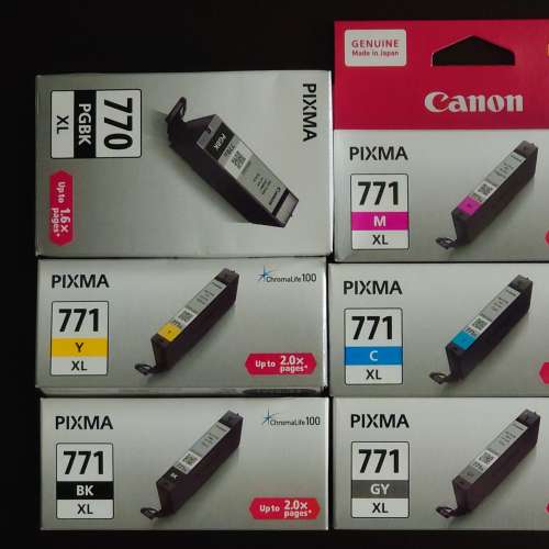 全新未開封Canon 打印機六色墨水高用量套裝（PGI-770XL + CLI-771XL） ！