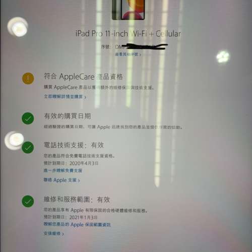 9成半新 行貨 銀色 APPLE IPAD PRO 11 4G＋WI-FI 256GB 全套有盒 保養2021年01月03日