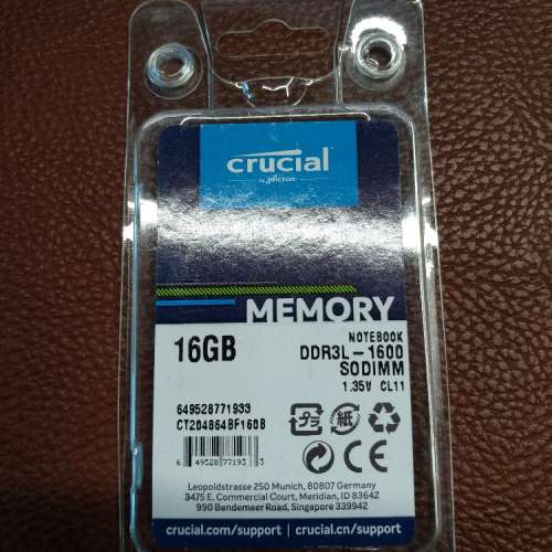 Crucial DDR3-1600 單條16gb SODIMM notebook ram