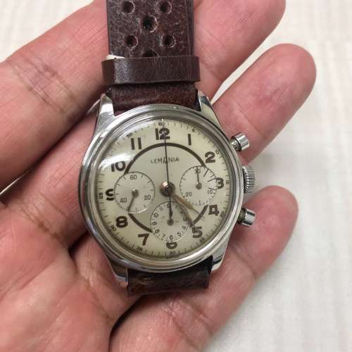 古董Lemania 手動機械計時手錶 (pre Omega) Cal.321, 1950年代, 稀有紅銅two tone 面
