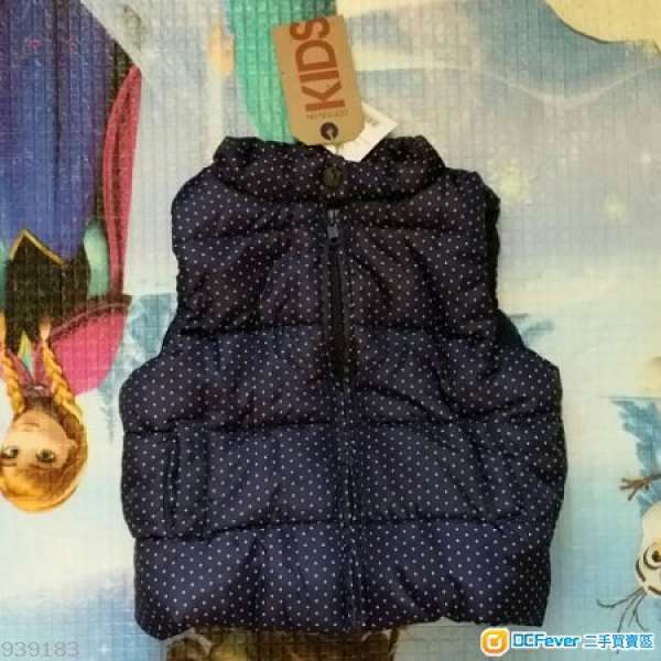 輕身 厚料 防風 上衣 背心 女孩 女幼兒 女童 navy blue polka dots 80-95cm 12個月...