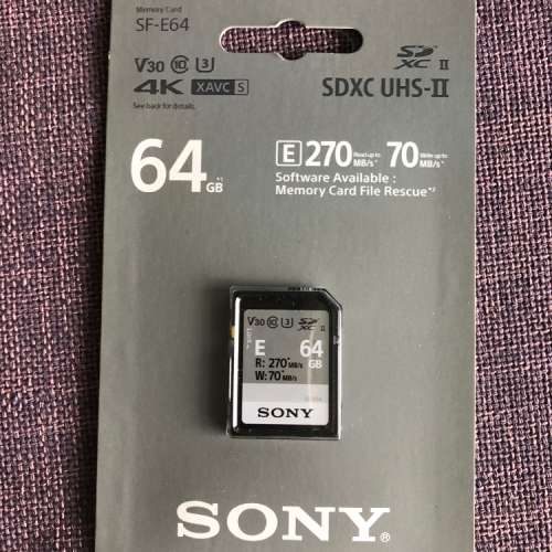 全新Sony SDXC UHS-II SF-E 64G 記憶卡