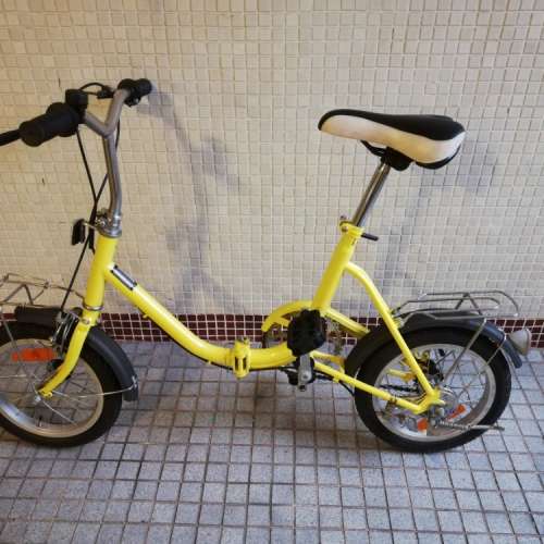 黄色14吋摺疊單車，成人小童適合