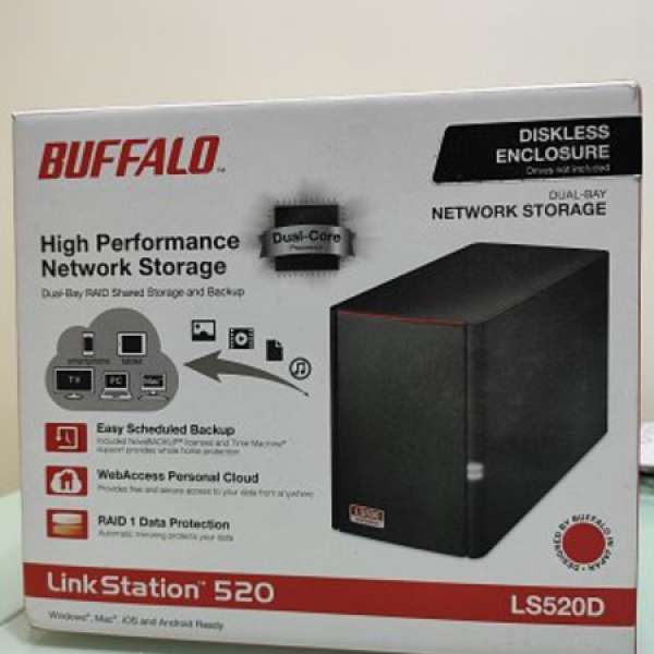95%新香港行貨Buffalo LinkStation 520高性能2 顆硬碟 NAS 網路伺服器
