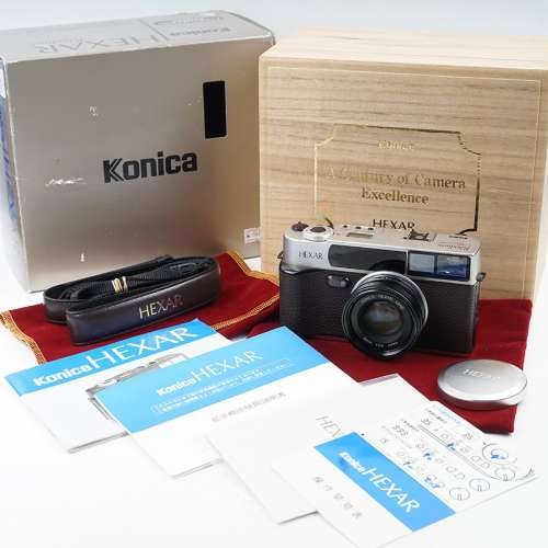 @Rare@ Konica HEXAR Film Camera + 35mm f/2 Lens Rhodium edition with Box #34344