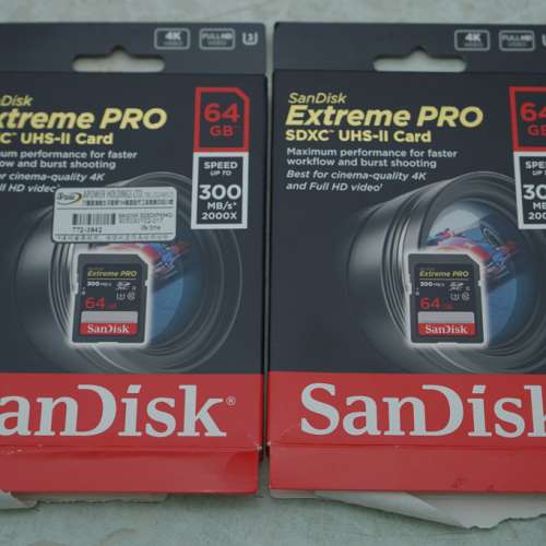 兩張SanDisk 64GB EXTREME PRO SDXC UHS-II R:300MB W:260MB