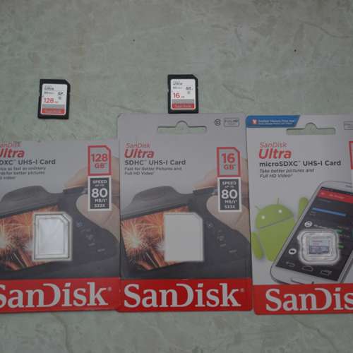 SanDisk 128GB/16GB Ultra 80MB/s SDXC/SDHC, 128GB Ultra 80MB/s microSDXC