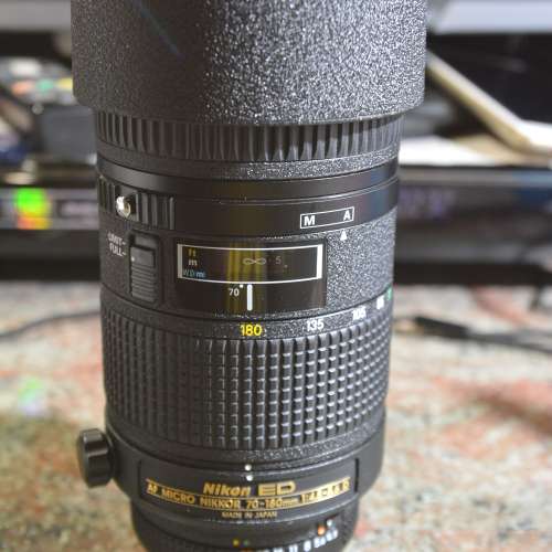 放逾95%新無花無mo少塵Nikon AF70-180mm 4.5-5.6D MICRO鏡連HB-14原廠遮光罩套=$5800