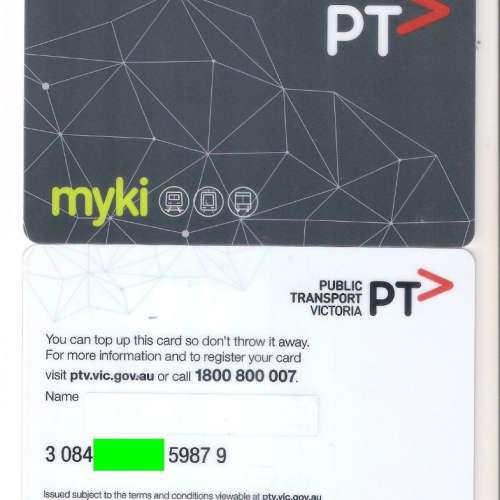 澳洲 myki 交通卡,內有餘額9.6澳幋