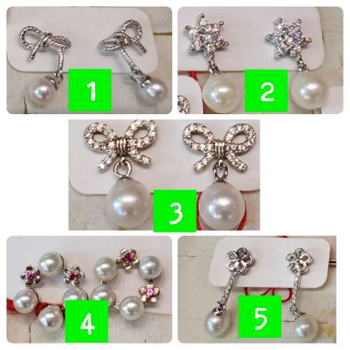 925純銀時款淡水珠，日本養珠間水晶石耳環，吊咀