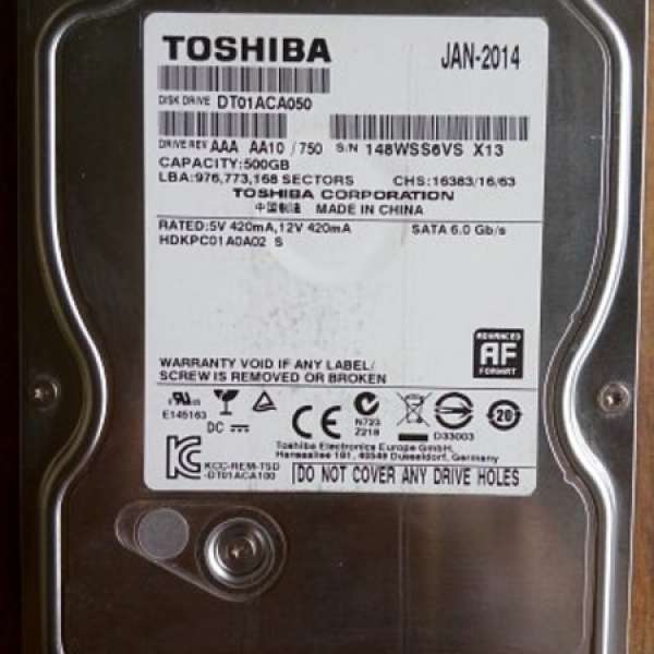 正常使用 Toshiba 500GB 3.5寸SATA Hard Disk