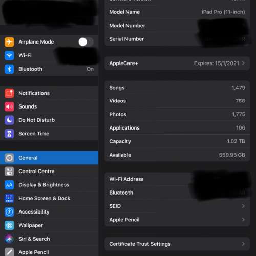 99% 新11吋 iPad Pro (2018) WIFI 1TB Apple Care+