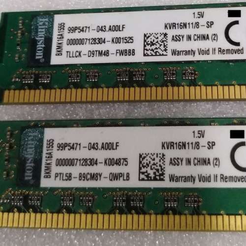 HK SYNNEX 聯強行保- KINGSTON DDR3-1600 8GB x 2 Desktop Ram-100% Work-