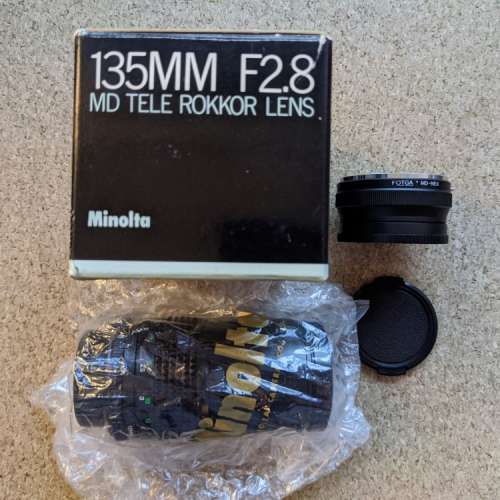 95% NEW RARE Minolta MD Tele Rokkor 135mm f2.8 w/Original Box + E Mount Adapter