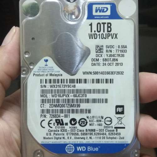 Western Digital型號:WD10JPVX-60JC3T0 1.0TB藍色硬碟（Blue Hard Drive） $120 - 二手 ...