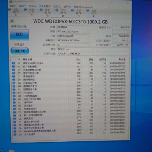 Western Digital型號:WD10JPVX-60JC3T0 1.0TB藍色硬碟（Blue Hard Drive） $120