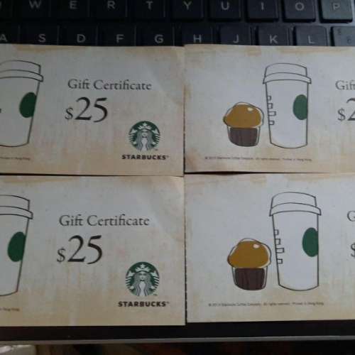 Starbucks Coupon $25 x4