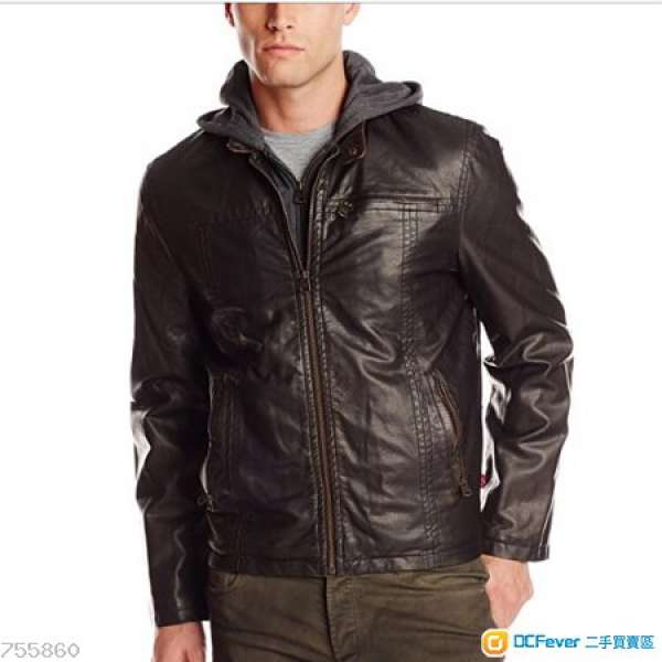 清櫃出讓 100% 全新 Levi's Men's Faux-Leather Jacket with Hood  L 有實物圖 仿皮褸