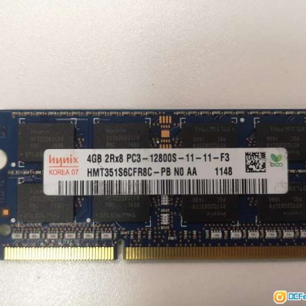 原裝機拆2手hynix 4GB DDR3 1600 notebook ram