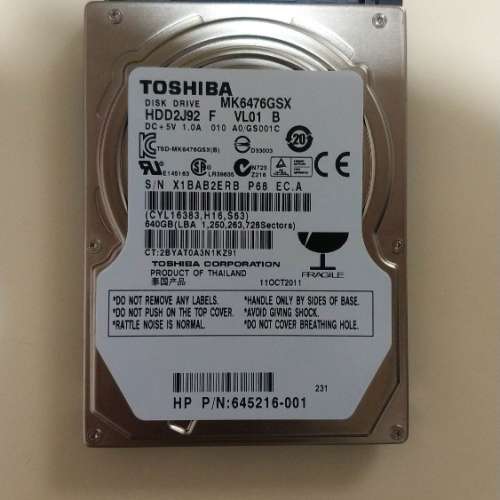 TOSHIBA 640GB 2.5" HDD硬盤