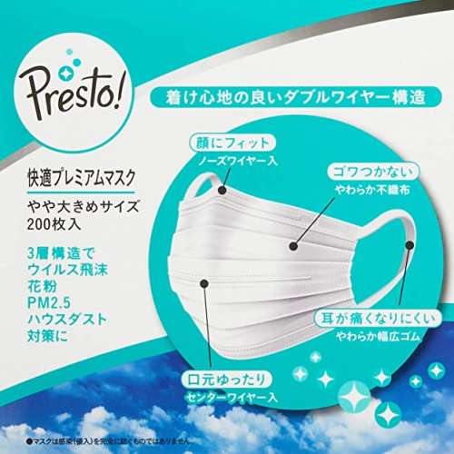 [最後２盒] Presto 成人 17.5cm 雙鐵線 日本口罩